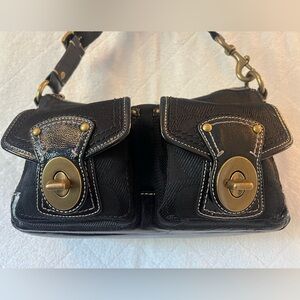 Coach Legacy Black Signature Canvas Double-Pocket Shoulder Bag w/ Brass Hardware